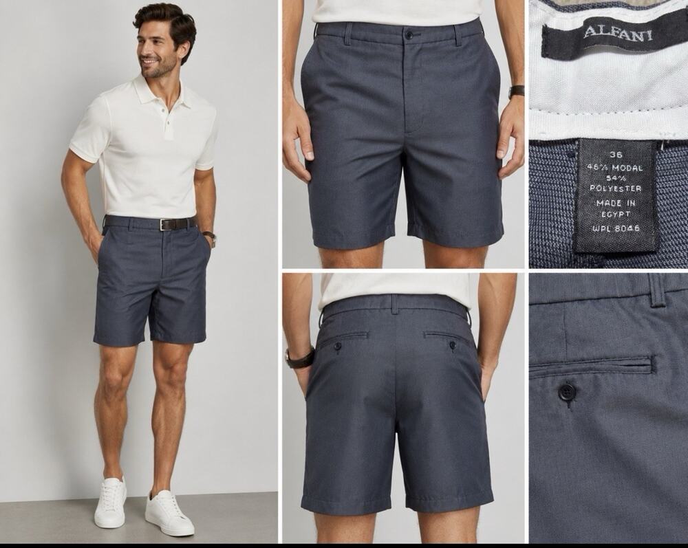Alfani Men’s Gray Dress Shorts Size 36 Flat Front Modal Blend Lightweight 9” Ins